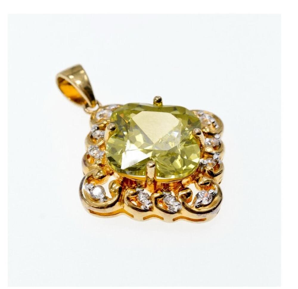 925 Sterling Silver Gold Plated Peridot & CZ Pendant